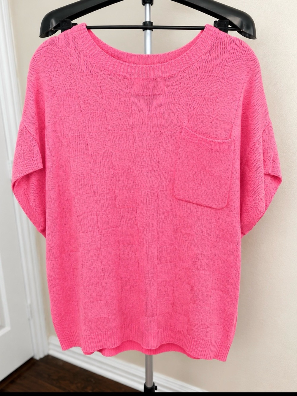 Bright Pink Lightweight Knit Top with Pocket